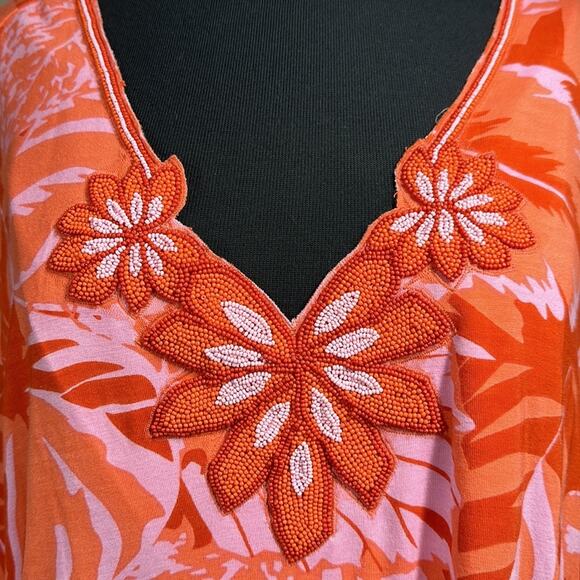 Soft Surroundings Del Rio Embellished Tunic Top Orange Pink Floral Size 2X - Picture 8 of 15
